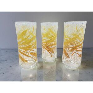 Set Of 3 Vintage Libbey Yellow & Orange Wheat Pattern Glasses 12oz
